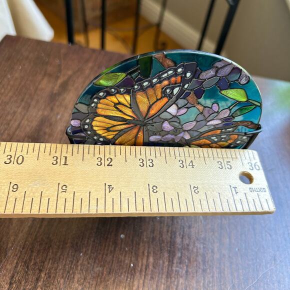 Joan Baker design hand painted glass butterfly floral candle holder suncatcher - Picture 7 of 7